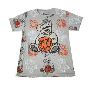 Graphic 3D Print Halloween Pumpkin Scrary Teddy Bear'o'Lantern Gray T-Shirt Sz L